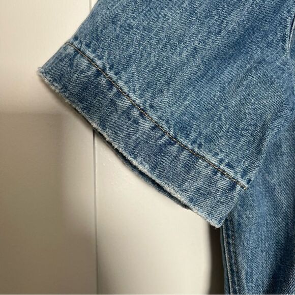 Lucky Brand Womens Jean Dress Large Drawstring Button Up Fray Hem Short Sleeve - Picture 4 of 13
